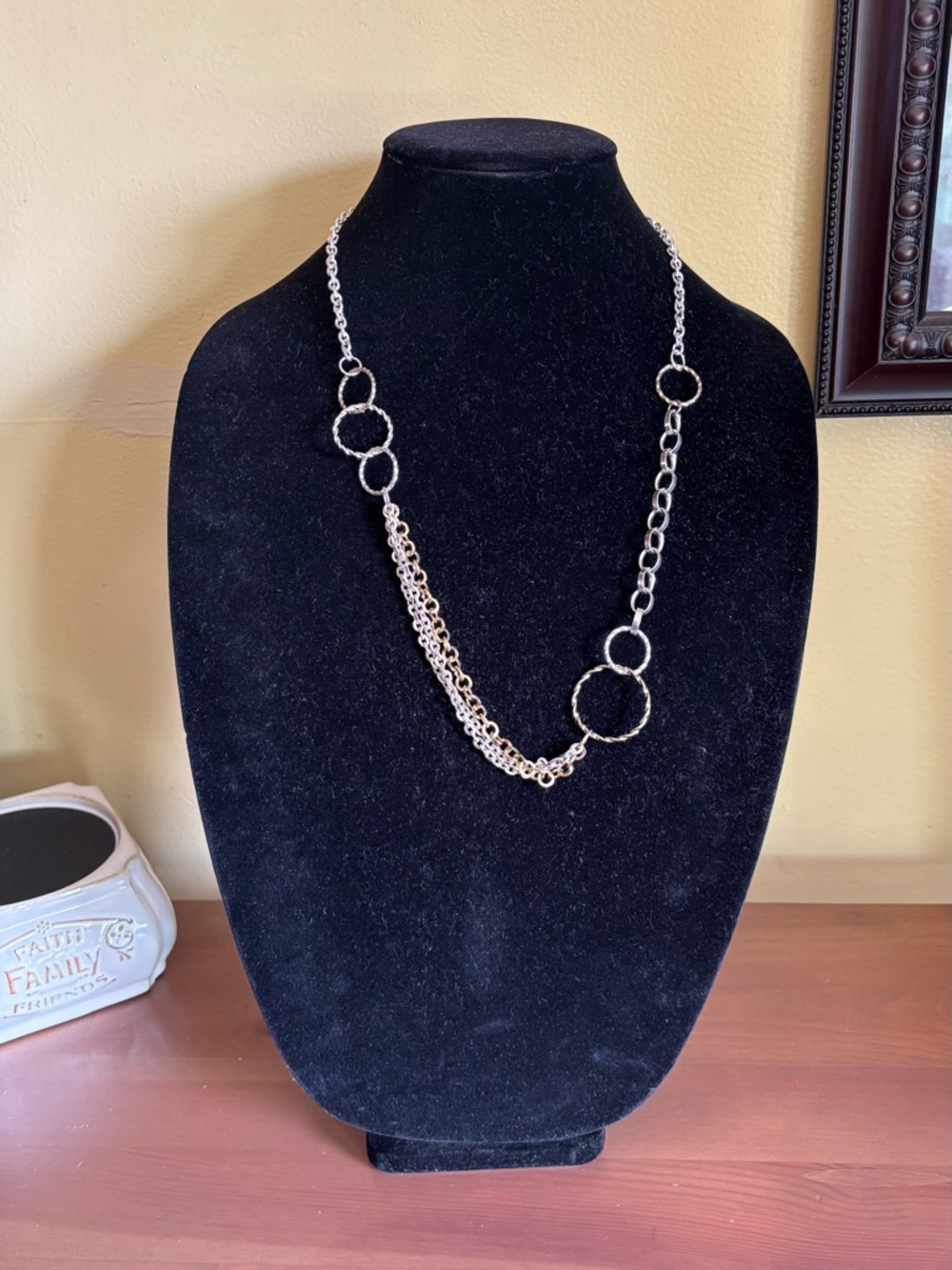 Elegant Two Tone Multi-Chain Circle Necklace